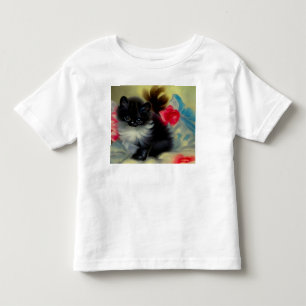 Camiseta De Bebé Pintura Vintage de Gatito Blanco y Negro