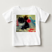 Pintura Vintage de Gatito Negro y Blanco