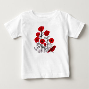 Camiseta De Bebé Pinturas de cachorros y de la acuarela de aves roj
