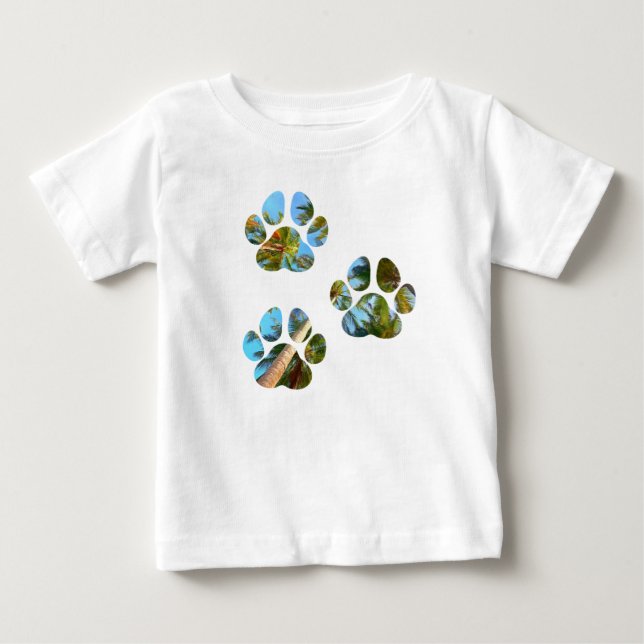 Camiseta De Bebé Pinturas de pata de perro - Palmeras tropicales (Anverso)
