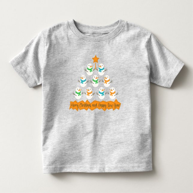 Camiseta De Bebé Pirámide de árboles de Navidad hecha de muñecos de (Anverso)