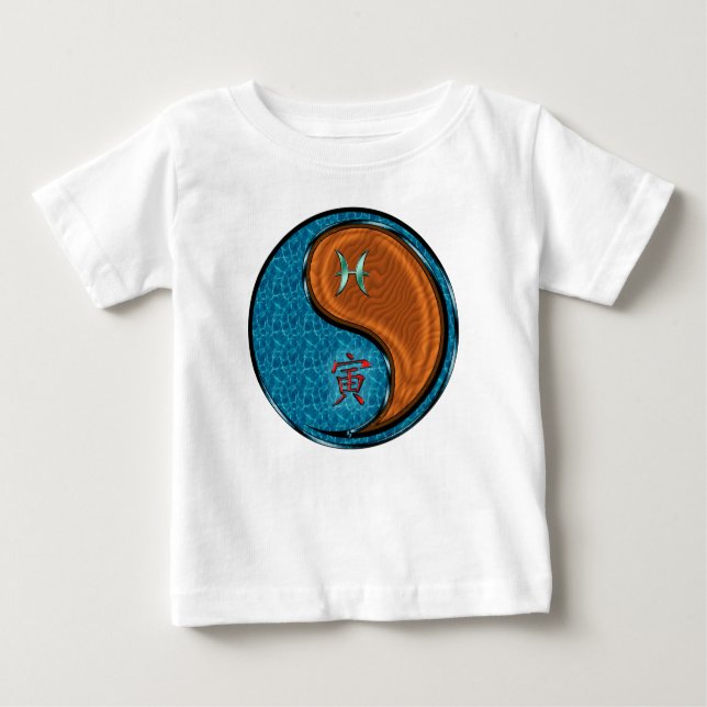 Camiseta De Bebé Piscis y Tigre de Madera (Anverso)
