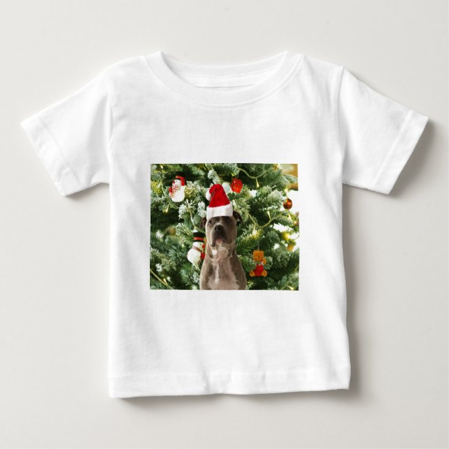 Camiseta De Bebé Pitbull Perro Árbol de Navidad Ornamentos Snowman (Anverso)