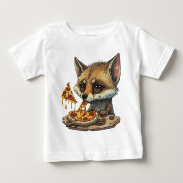 Camiseta De Bebé pizza de coyote suave comiendo (Anverso)