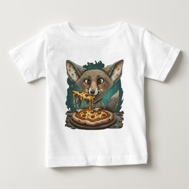 Camiseta De Bebé pizza de coyote suave comiendo (Anverso)