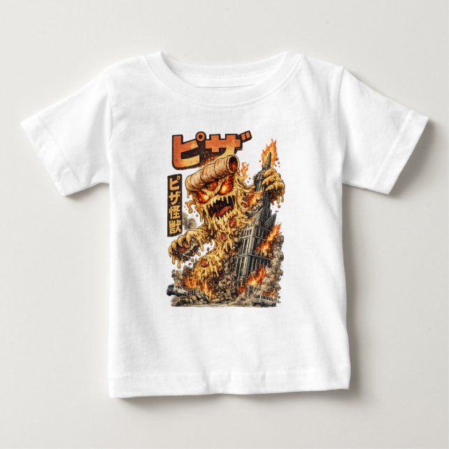 Camiseta De Bebé Pizza Kaiju – The Cheesy Destruction (Anverso)