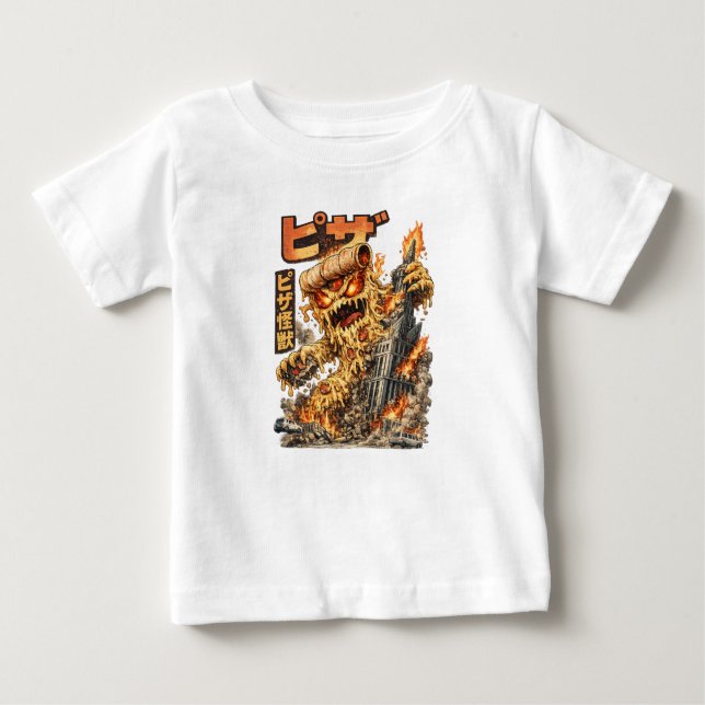 Camiseta De Bebé Pizza Kaiju – The Cheesy Destruction (Anverso)
