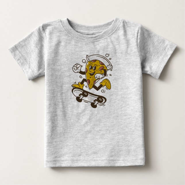 Camiseta De Bebé Pizza Skateboard | Carácter de pizza Personalizado (Anverso)