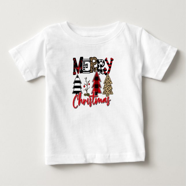 Camiseta De Bebé Plaid & Leopard Christmas Trees (Anverso)