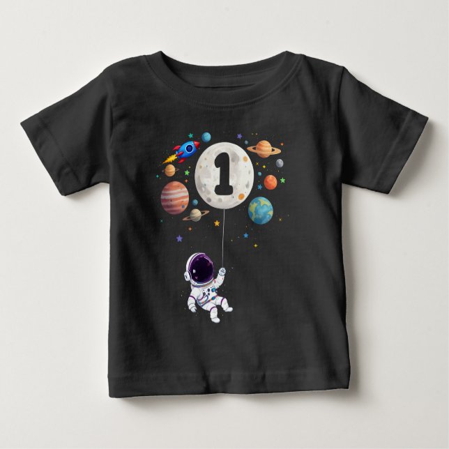 Camiseta De Bebé Planetas de cumpleaños de 1 año astronauta primer  (Anverso)
