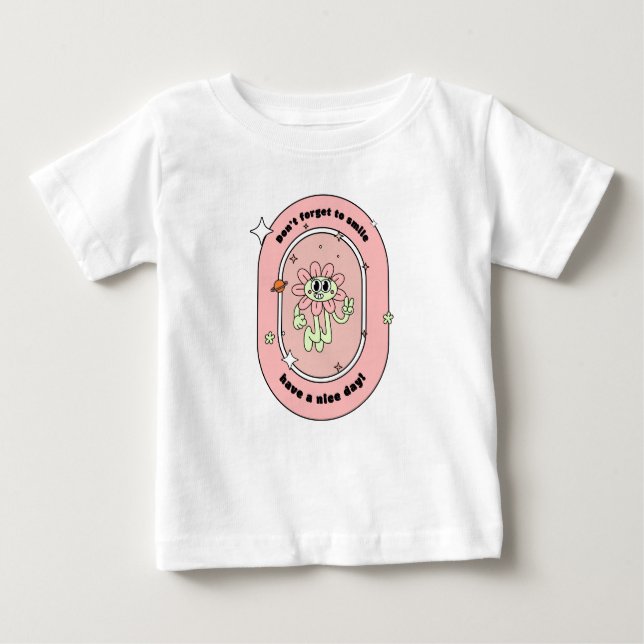 Camiseta De Bebé Planetas Estrellas Sonrientes Flor Melocotón (Anverso)