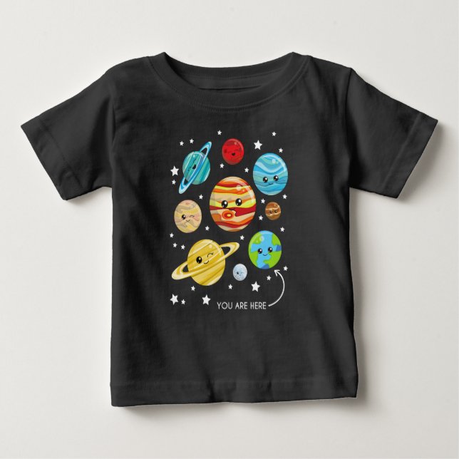 Camiseta De Bebé Planetas, planetas Kawaii, espacio, cosmos, estrel (Anverso)