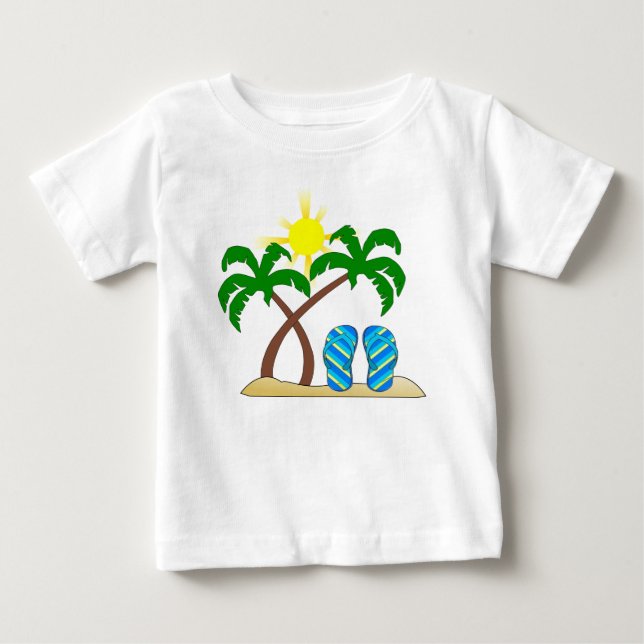Camiseta De Bebé Playa Cute con palmeras bebé (Anverso)
