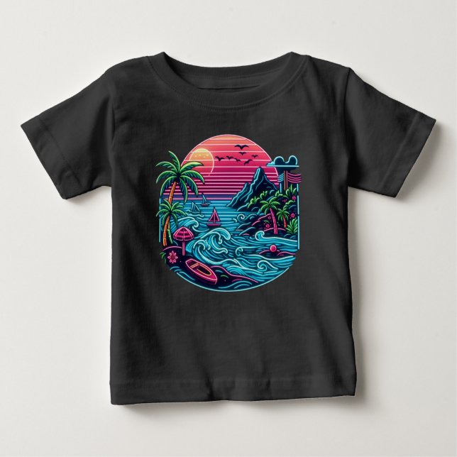 Camiseta De Bebé Playa de neón tropical/hawaiana (Anverso)