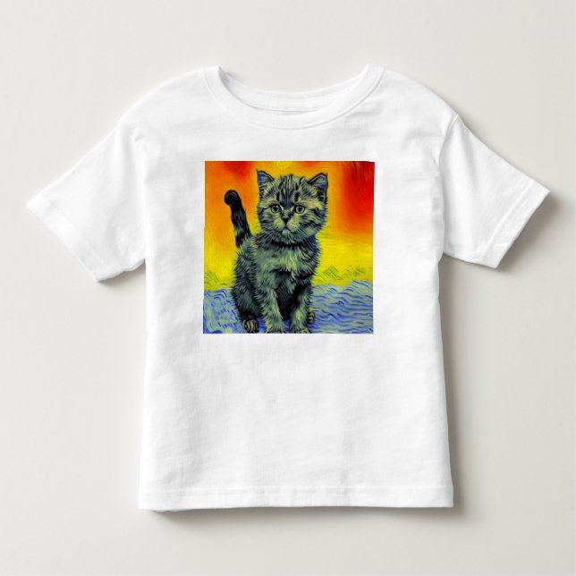 Camiseta De Bebé Playa de Sunset Cat Style Van Gogh (Anverso)
