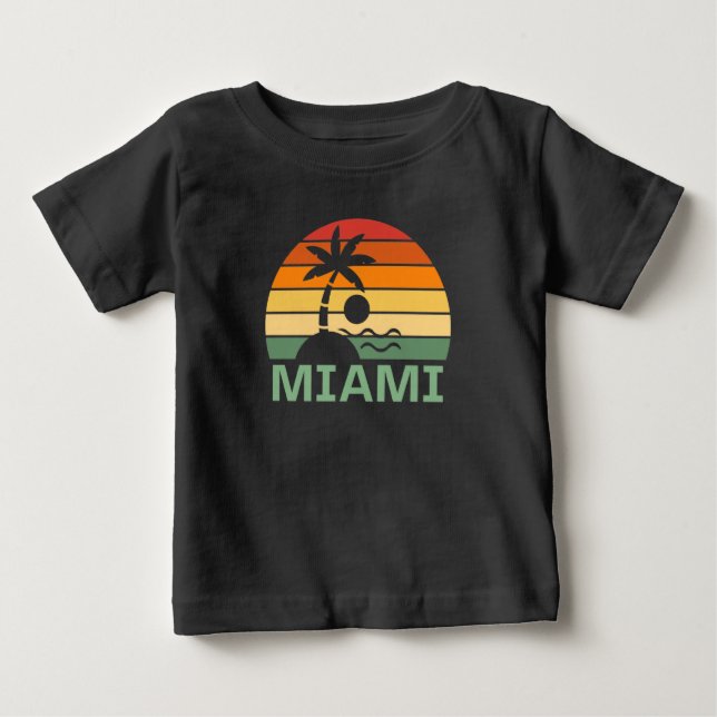 Camiseta De Bebé Playa de Verano de Palmeras Vintage de Miami Flori (Anverso)