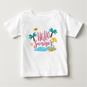 Camiseta De Bebé Playa - Hola verano con palmeras y cangrejo