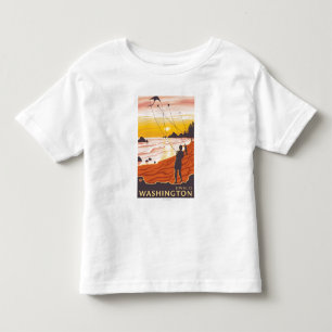 Camiseta De Bebé Playa y cometas - Ilwaco, Washington
