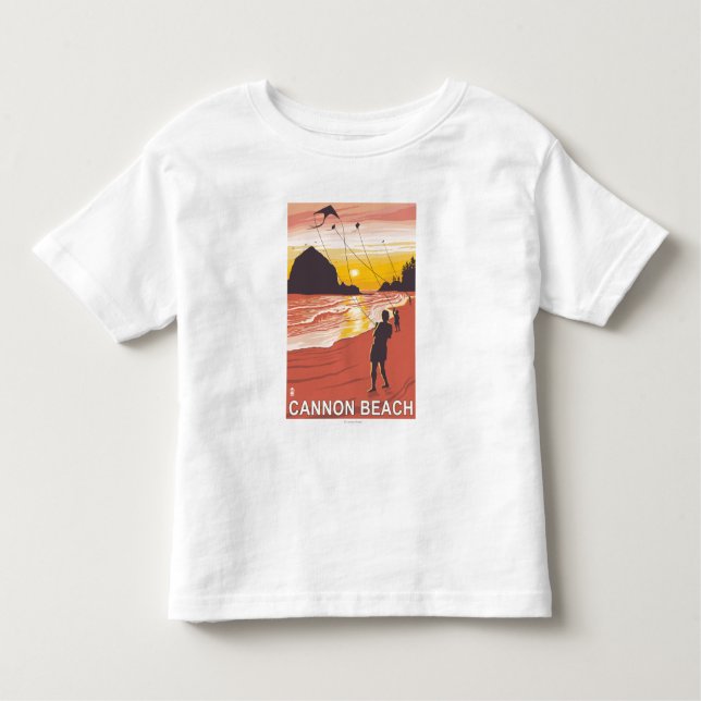 Camiseta De Bebé Playa y cometas - playa del cañón, Oregon (Anverso)