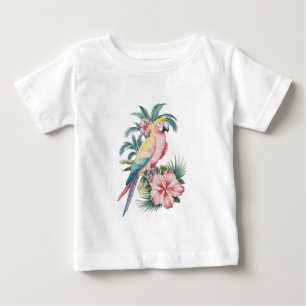 Camiseta De Bebé Playas de veraneo de moda Parrot y Flores Hibiscus