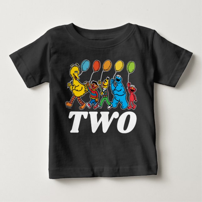 Camiseta De Bebé Plaza Sésamo | 2º cumpleaños Globos Bebé T- (Anverso)