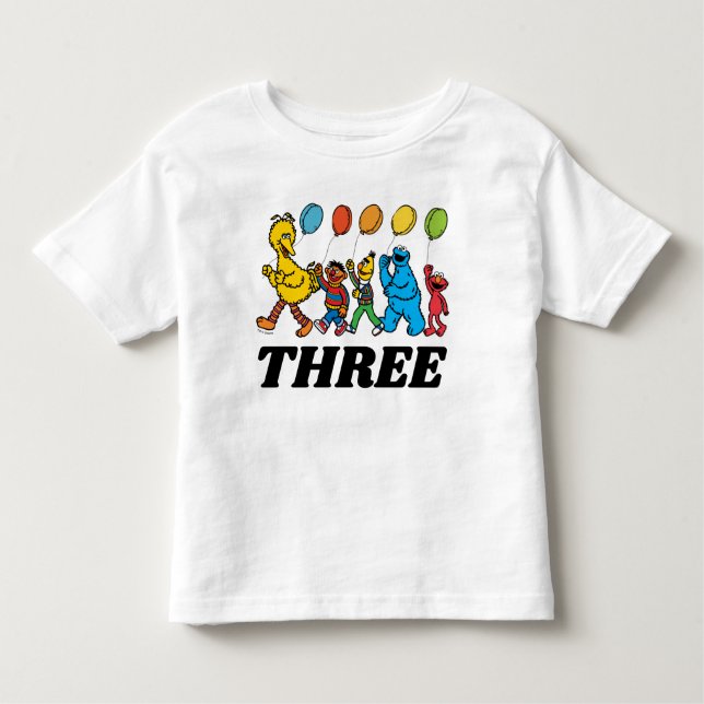 Camiseta De Bebé Plaza Sésamo | 3 Globos de cumpleaños (Anverso)