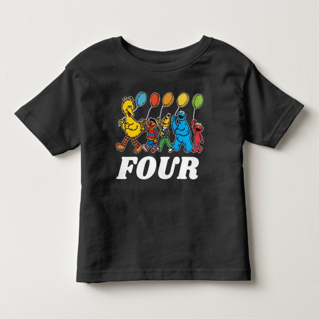 Camiseta De Bebé Plaza Sésamo | 4 Globos de cumpleaños (Anverso)