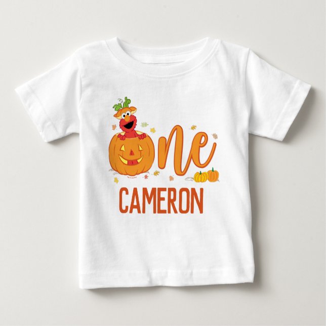 Camiseta De Bebé Plaza Sésamo - Elmo | Calabaza 1º cumpleaños (Anverso)