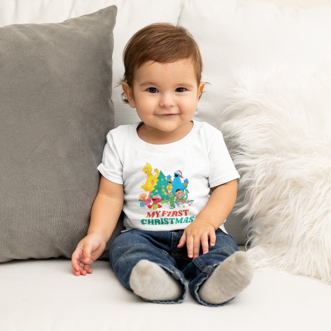 Camiseta De Bebé Plaza Sésamo | Mi primera Navidad (Subido por el creador)