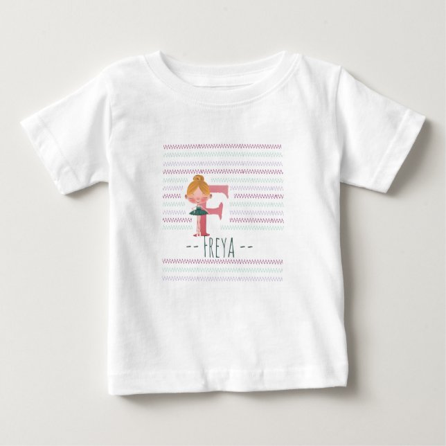 Camiseta De Bebé Plink Cute Ballerina Letter F Toddler  (Anverso)