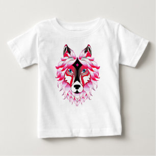 Camiseta De Bebé Polígono de cabeza de lobo rosa-24531