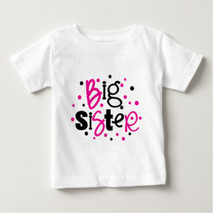Camiseta De Bebé Polkadot negro rosa BIG SISTER