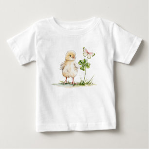 Camiseta De Bebé Pollito en acuarela con trébol de cuatro hojas