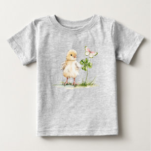 Camiseta De Bebé Pollito en acuarela con trébol de cuatro hojas 