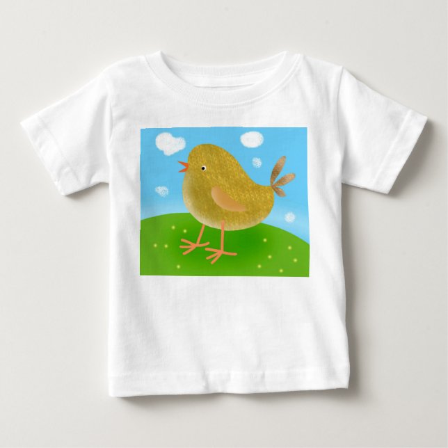 Camiseta De Bebé pollo amarillo lindo de punto (Anverso)