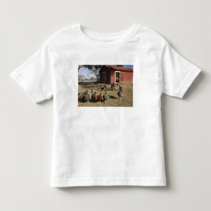 Camiseta De Bebé Pollos trabajando terrenos cerca de la casa de gal