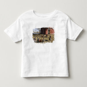 Camiseta De Bebé Pollos trabajando terrenos cerca de la casa de gal