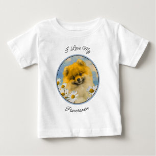 Camiseta De Bebé Pomerania en margaritas pintura - Arte original de
