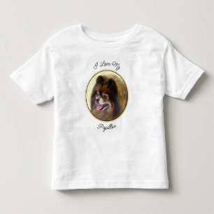 Camiseta De Bebé Pomerania Negra y Tan Pintura Original de Perro