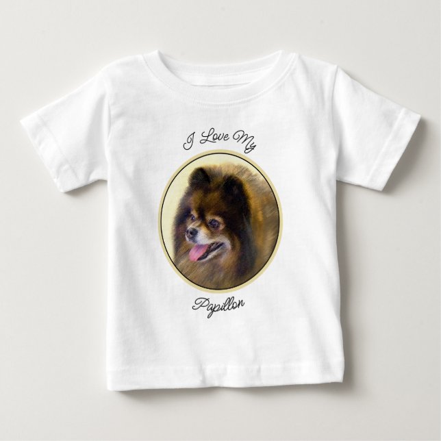 Camiseta De Bebé Pomerania Negra y Tan Pintura Original de Perro (Anverso)