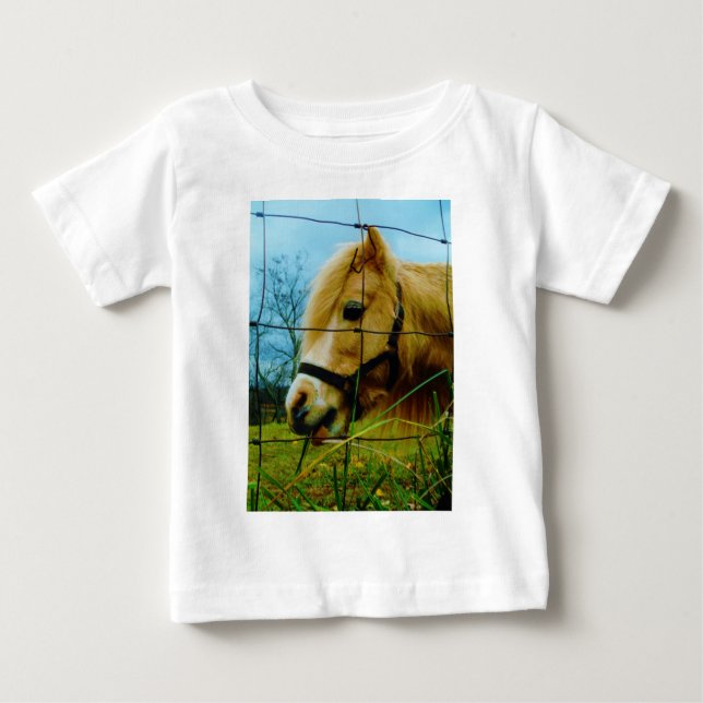 Camiseta De Bebé Pony en miniatura rubia / cielo azul de caballo (Anverso)
