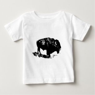 Camiseta De Bebé Pop Art Black Búfalo Blanco Bison Silhouette