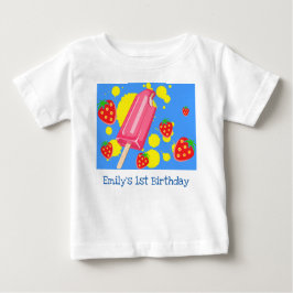 Camiseta De Bebé Popsicle rosa divertido y fresas primer cumpleaños