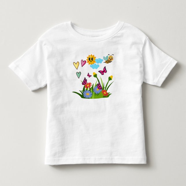 Camiseta De Bebé Prado de flores silvestres de mariposas de primave (Anverso)