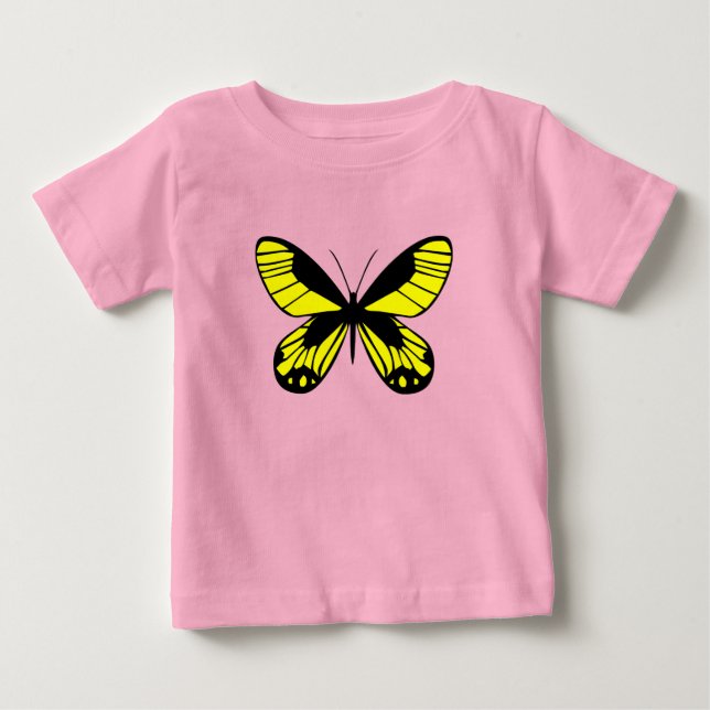 Camiseta De Bebé Pretty Pink Baby T-Shirt Yellow Butterfly Graphic  (Anverso)