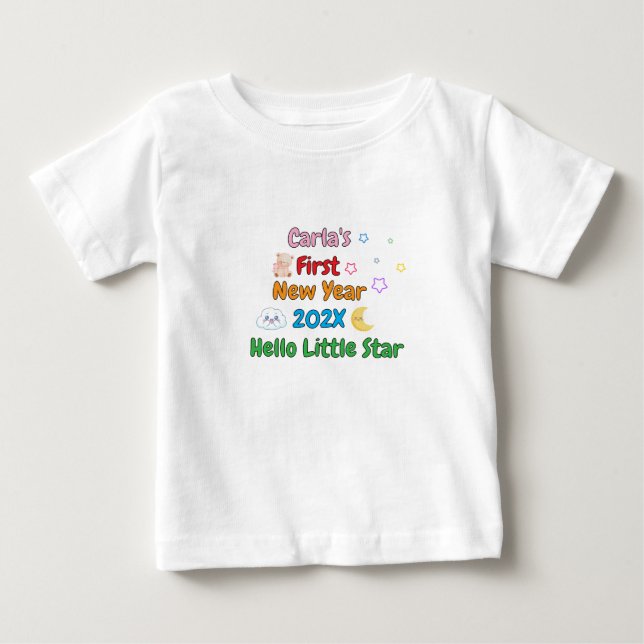 Camiseta De Bebé Primer Año Nuevo Personalizado del Bebé – Diseño A (Anverso)