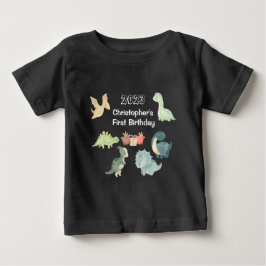 Camiseta De Bebé Primer Cumpleaños Bebé Acuarela Dinosaurio Lindo N