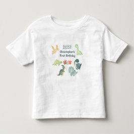 Camiseta De Bebé Primer Cumpleaños Bebé Dinosaurio Cute Acuarela Bl