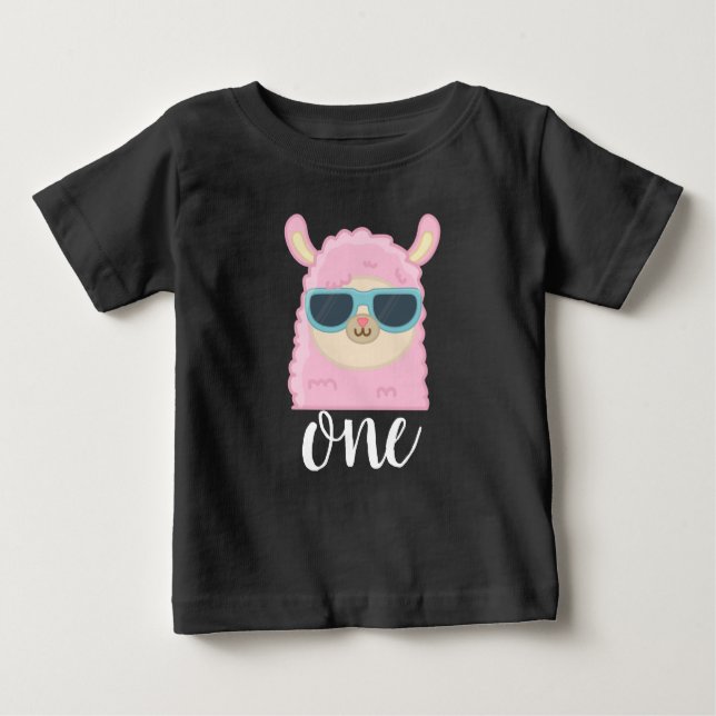 Camiseta De Bebé Primer Cumpleaños Cara de Llama Adorable Cumpleaño (Anverso)