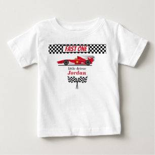 Camiseta De Bebé Primer Cumpleaños Coche de Carreras Rojo Rápido Un